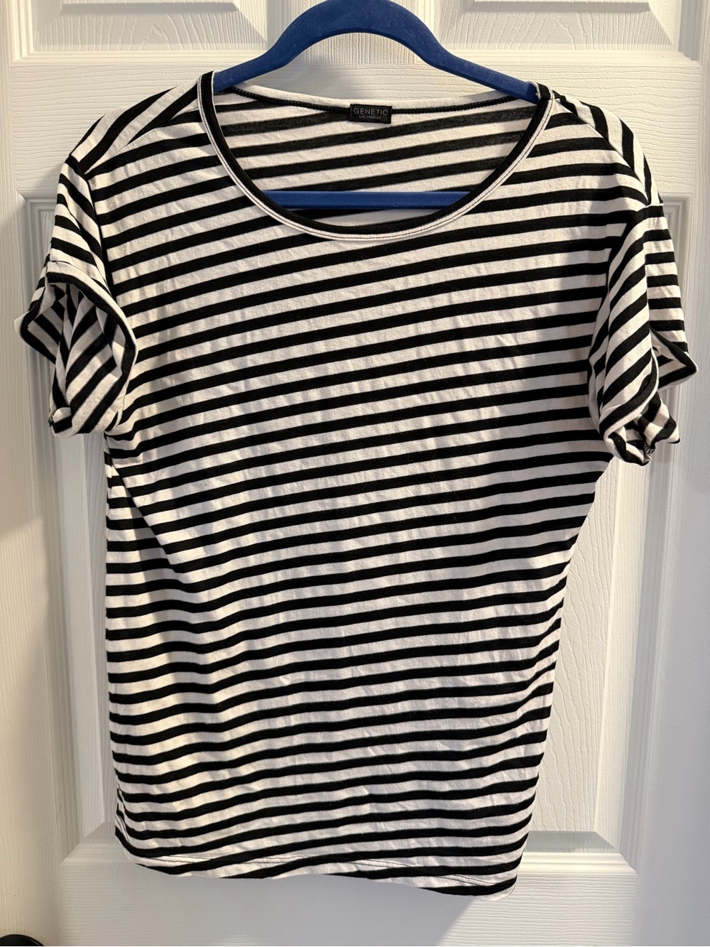 Genetic Denim Black and White Striped Short Sleeve Tee